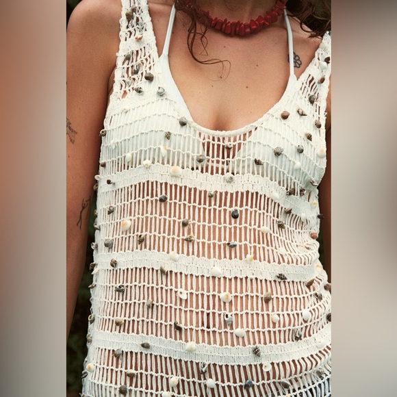 ZARA ~ Mesh Open Knit Dress with Seashells / coverup - Picture 10 of 16